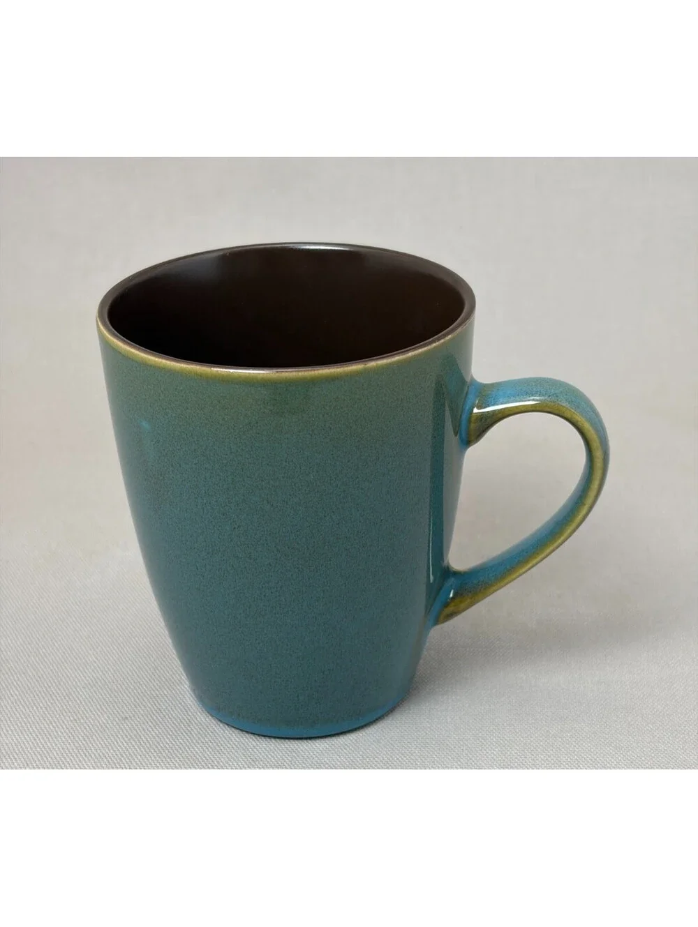 Teal Blue Brown Reactive Glaze Stoneware Coffee Mug Two Tone Ceramic Cup 12 oz